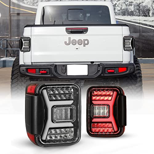 WOLFSTORM LED Sequential Tail Lights Compatible for 2019-2026 Jeep Gladiator JT with Dynamic Sequential Turn Signal Rear Light Assembly Jeep Accessories Replacement Clear Lens