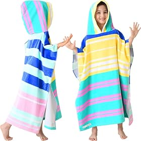 VOOVA & MOVAS Hooded Beach Towels for Big Kids, Oversized 64"x26" Made from 100% Soft Cotton - Color Strip,Perfect for Swimming Robe | Bathing | Beach | Birthday Easter Gifts 516aVsZqsjL. SS280