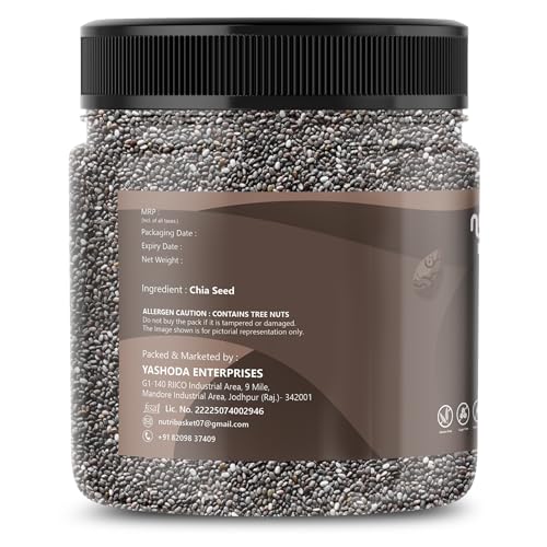 Image of NUTRI BASKET Premium Chia Seeds 250g | Raw & Non-GMO Chia Seeds for Eating | Rich in Fiber, Protein, Calcium & Omega 3 | Healthy Superfood for Smoothies, Salads, Baking & Diet Food
