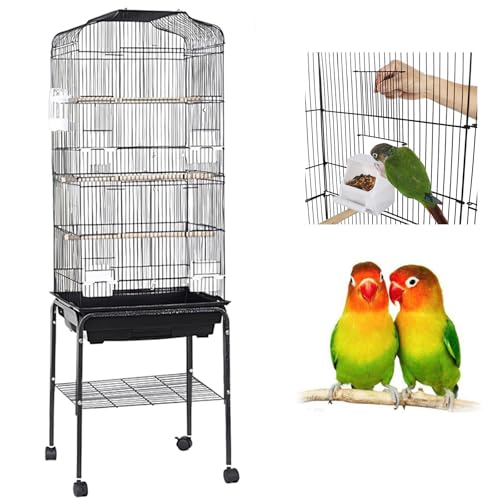 PeiQi Large Open Birdcagewith Rolling Brackets and Bottom Tray Open Play Top Birdcages Suitable for ConureParakeetCockatielFinchMacawCockatooSmall to Large Bird Species