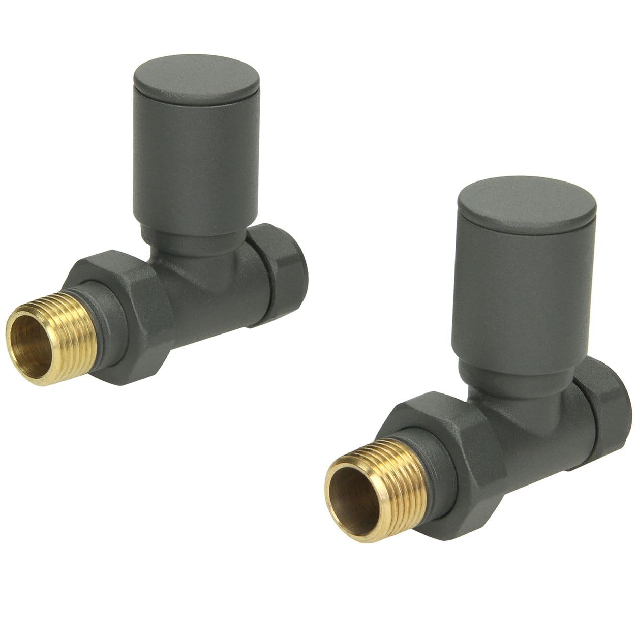 DuraTherm® Manual Straight Towel Radiator Valve Set, 15mm Central Heating Valves for Radiators, Round Anthracite Grey — image 1