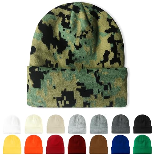ANTI-REBOUNDUMBRE Beanie for Men Women Knit Hats Winter Cuffed Beanies Unisex Warm Gifts Green Camo