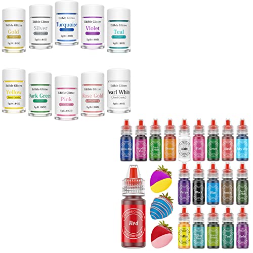 10 Edible Glitter Set + 20 Oil Food Coloring #TOP15