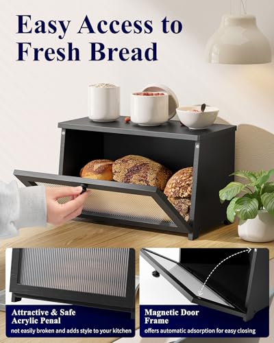 Kitsure-Wooden-Bread-Box-for-Kitchen-Countertop-1-Tier-Black-Large-Capacity-Kitchen-Countertop-Organizer-Stylish-Bread-Storage-with-Window-Multi-functional-Container