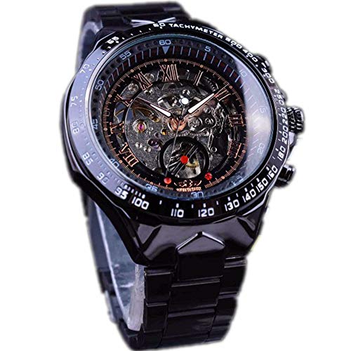 Winner Brand Men Black Skeleton Watches Metal Strap Big Dial Automatic Mechanical Watch for Men Gifts