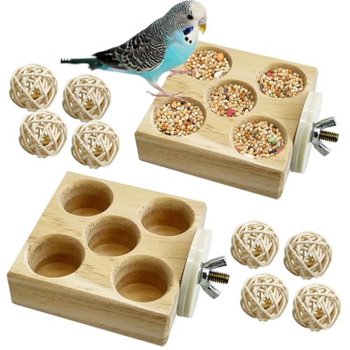 Image of Hamiledyi 2 Pack Wooden Foraging Bird Toys - Interactive Slow Feeder Enrichment for Conures, Budgies and Lovebirds | Cage Climbing Puzzle Toys for Small Parrots Promoting Natural Pecking Behavior