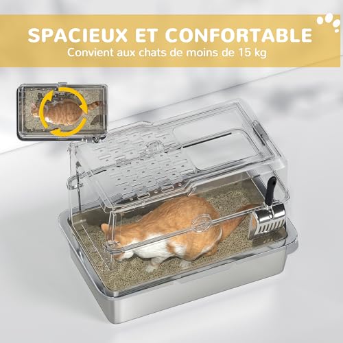 Bac à litière pour chat fermé en acier inoxydable durable PawHut - 4