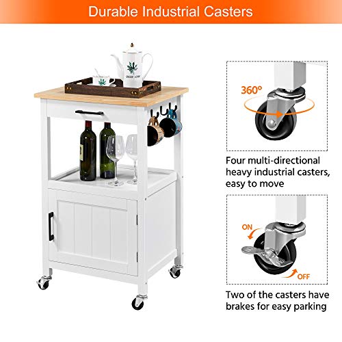 Yaheetech Rolling Kitchen Island With Single Door Cabinet And Storage Shelf, Kitchen Cart With Drawer On Swivel Wheels For Dining Room/Living Room, 18"X22"X35"H, White #TOP5