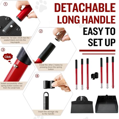 Image of Pooper Scooper for Large Dogs, Adjustable Long Handle Metal Tray and Spade Poop Scooper for Dogs with Bin for Pet Waste Removal, No Bending Clean Up Pooper Scooper for Medium and Large Dogs,Red