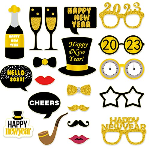 2023 Lot de 20 accessoires photo pour le Nouvel An - Pour le Nouvel An - Pour le Nouvel An - Accessoire photo - Accessoires pour adultes - Enfants - Nouvel An - Accessoires photo Cover