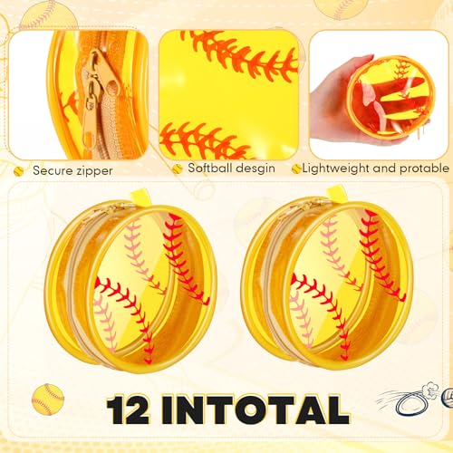 Baderke 48 Pcs Softball Gifts for Team Party Favors Soft-ball Goodie Bag Include 4" Mini Cosmetics Makeup Bag Hair Scrunchies Satin Ties Bracelet for Girl Woman Player Teams Gifts(Softball, Yellow)3