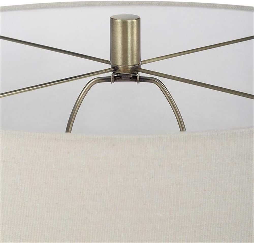 Bowery Hill 64"H x 17"W x 17"D Metal Table Lamp, Antique Brass Finish, Off White Linen Shade, Sleek Design with Diamond Knurl Details, E26 Standard Bulb, Elegant Lighting for Living Room or Bedroom