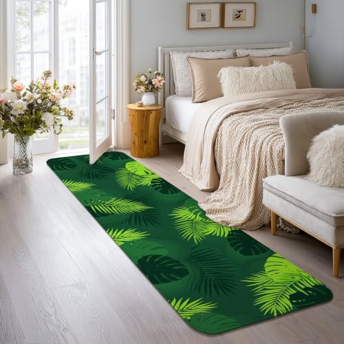 Alfombra de pasillo de hojas de palmera moderna verde rectangular 5