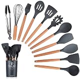 Silicone Cooking Utensils 12 Pieces Grey Heat Resistant and Non-Stick