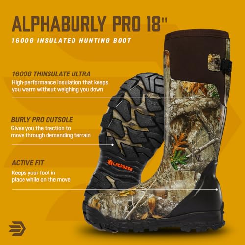 LaCrosse Alphaburly Pro 18" Insulated Hunting Boots for Men Featuring Waterproof Rubber, 1600G Thinsulate, and EVA Footbed, First Lite Cipher4