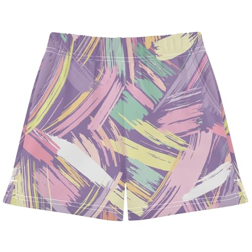 pnyoin Girl's Shorts Abstract Art Print Athletic Running Shorts with Pockets Size 14-15t Multi