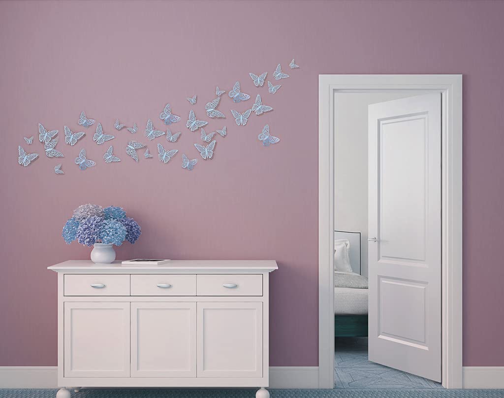 2 Set 24 Pezzi 3D Farfalle Adesivi Murale Decorazione Casa Stickers Murali Magnetici Adesivo Farfalla Ldeale Per Bambini Camera Cucina Piante da Giardino Decorazioni per Feste-Blu