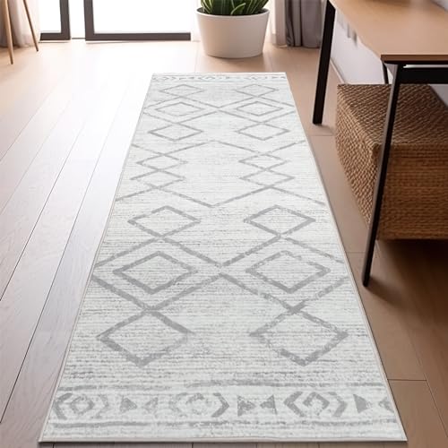 JINCHAN jinchan Runner Rug 2x5 Moroccan Geometric Hallway Area Rug, Geo Grey