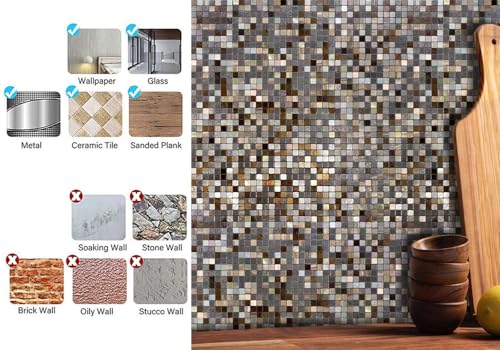 YMMXGE Peel and Stick Metal Backsplash Tile Stick on Kitchen 3D Wall Decor Aluminum Mosaic Tiles for Bathroom, 12"x12"x0.15" (10, Mixed Bronze) YMMXGE Peel and Stick Metal Backsplash Tile Stick on Kitchen 3D Wall Decor Aluminum Mosaic Tiles for Bathroom, 12"x12"x0.15" (10, Mixed Bronze) - Image 6