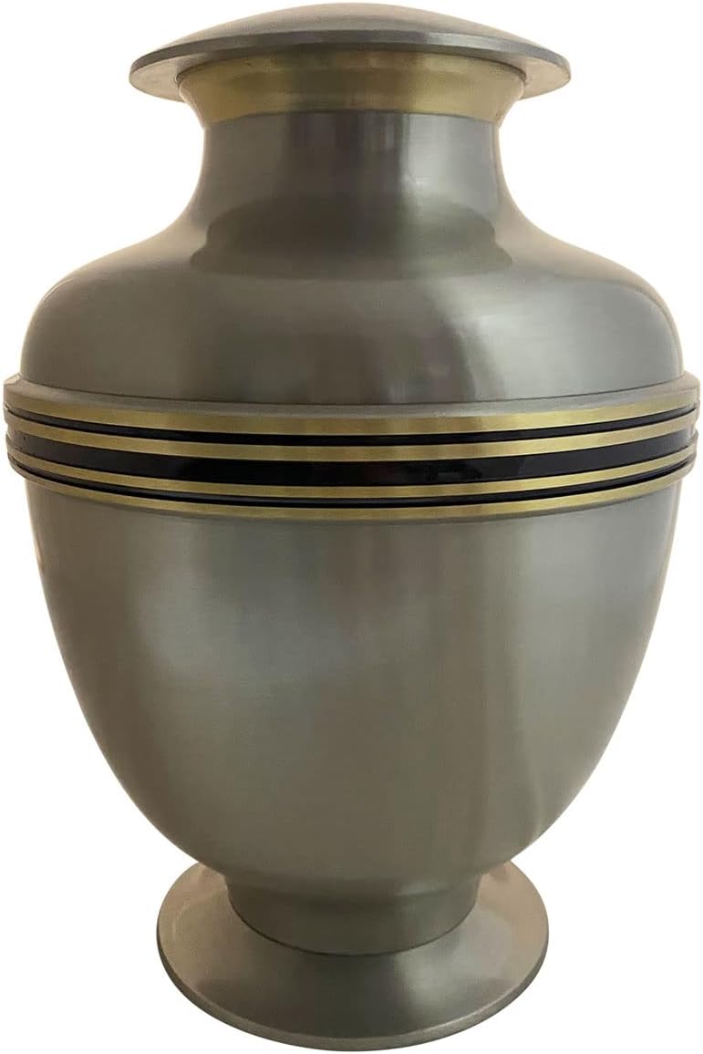Manchester Adult Cremation Urn - Elegant Brass Funeral Urn with a Stunning Silver Finish and Gold Trim (Large)