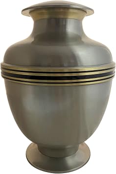 Manchester Adult Cremation Urn - Elegant Brass Funeral Urn with a Stunning Silver Finish and Gold Trim Large