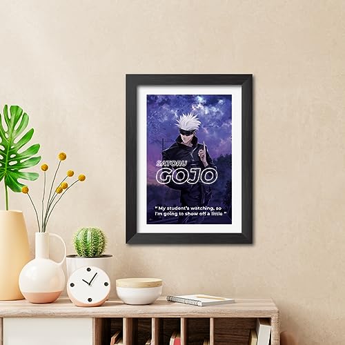 Image of TenorArts Satoru Gojo Poster Naruto Anime Quotes Laminated Photo Frame Painting with Matt Finish Black Textures (12 inches x 9inches)