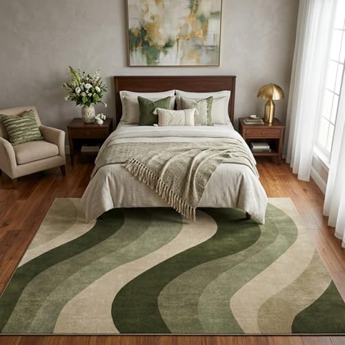 Tapete decorativo en tonos verde oliva y beige 5x7 miniatura 3
