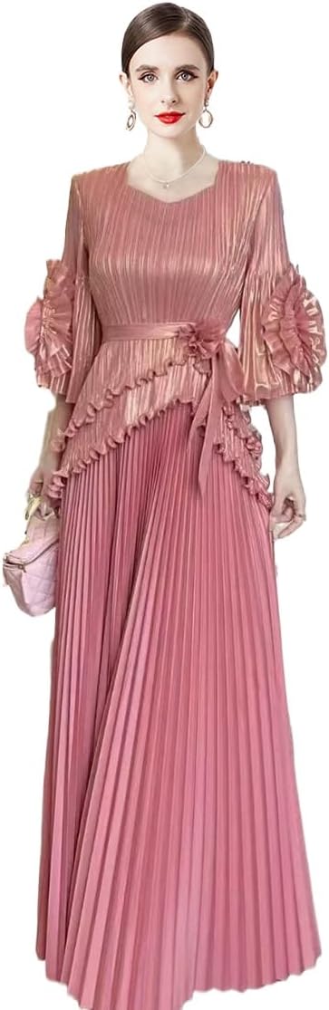 French pleated flower lace skirt + irregular top 2 piece set