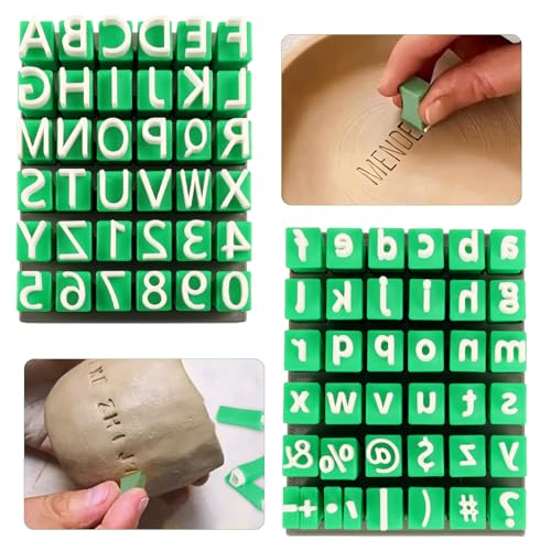 Alphabet Stamps Set for Clay, Letter Stamps for Clay - Uppercase, Lowercase, Numbers & Symbols, Custom Ceramic Pottery Stamps, DIY Handmade Mold Accessories for Ceramic Decorating