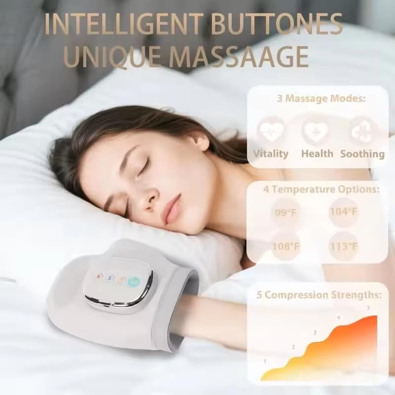 Massaggiatore elettrico per mani Airbag,senza fili,con 3 massaggi, 5 livelli pressione,per Artriti e Sindrome Tunnel Carpale, Allevia Dolori Polsi Dita Elettrico Massaggiatore Mani miglior regalo