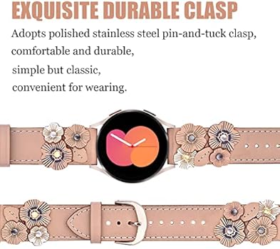 Amazon Com V Moro Leather Strap Compatible With Galaxy Watch 5 4 Bands 40mm 44mm Galaxy Watch 42mm Fashion Flower Wristband With Rose Gold Buckle For Galaxy Active 2 Watch 4 Classic 42 46mm Watch 5 Pro 45mm