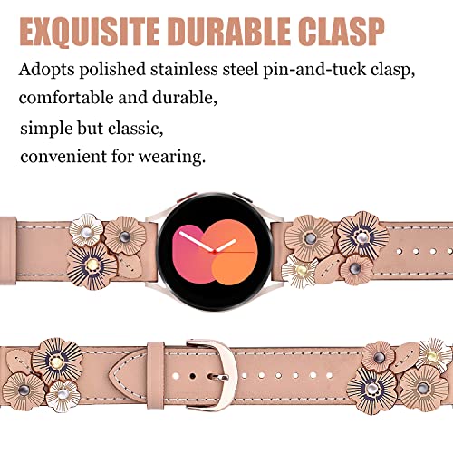 V-Moro Leather Strap Compatible With Galaxy Watch 5/4 Bands 40Mm 44Mm/Galaxy Watch 42Mm Fashion Flower Wristband With Rose Gold Buckle For Galaxy Active 2/Watch 4 Classic 42 46Mm/Watch 5 Pro 45Mm #TOP2