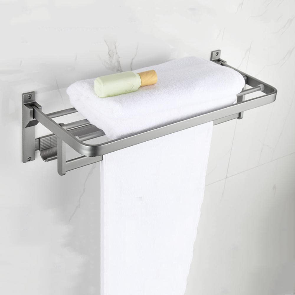 Porte-serviettes barre sans perçage en aluminium gris avec crochet adhésif mural