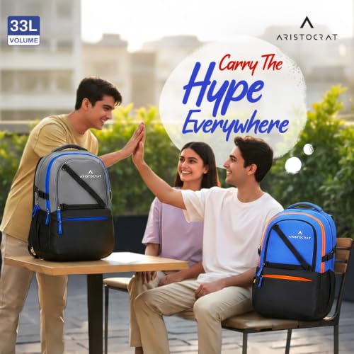 Image of Aristocrat Hype 17 Inch Compatible Laptop Backpack 33L | Premium Durable Fabric | 2 Compartments with Side Bottle Pocket | Padded Backpanel | Office & Travel Backpack for Men & Women