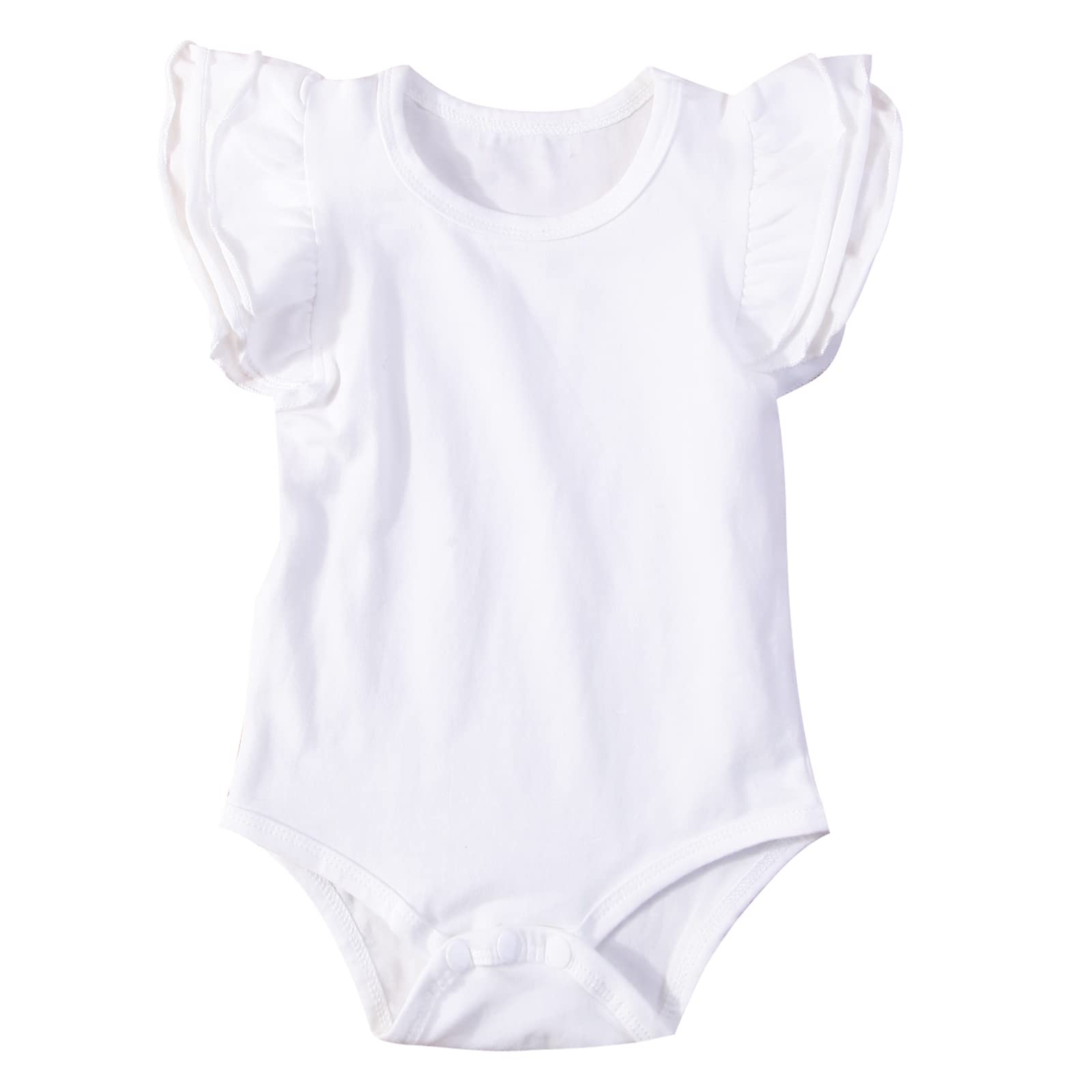 Mubineo Infant Baby Girl Basic Ruffle Short Sleeve Cotton Romper Bodysuit Tops Clothes (White, 2-3 Years)