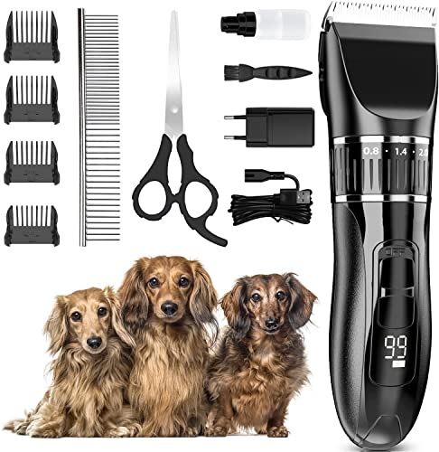 Cortapelos para perros - Máquina profesional de cizallamiento para perros gatos - Cortapelos de animales sin cable / eléctrico con 4 peines guía Cover