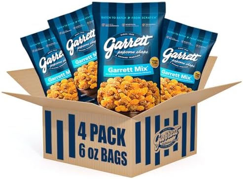 Garrett Popcorn Shops Garrett Popcorn Garrett Mix, 6.0oz, 4 Bags, Cheese and Caramel Gourmet Popcorn, Gluten Free, Sweet and Salty Snack, Popped Popcorn Bags