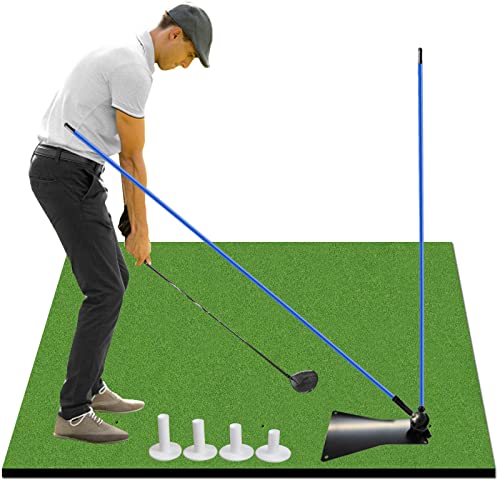 Golf Mats Practice Outdoor Indoor Matt 5X3 Ft Turf Hitting Mat With 2 Alignment Sticks 1 Swing Plate For Driving Range Backyard 5X4 5X5 (5'X3' Mat+1 Swing Plate+2 Sticks+4 Rubber Tees) #TOP12