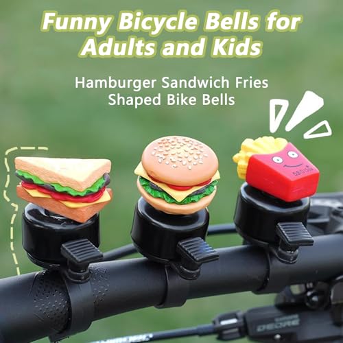 3 Pack Cute Bike Bell, Funny Bicycle Bells for Adults and Kids, Cartoon Hamburger Sandwich Fries Bike Bells for Girls Boys, Loud Cycling Ring Bell for Road Bike Mountain Bike Scooter Accessories - Image 3