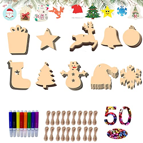 158 Stück Weihnachten Holzanhänger, Holzscheiben Holz Weihnachtsschmuck Christbaumschmuck, Anhänger Weihnachten, Weihnachtsanhänger Handwerkliche Verzierungen für Basteln Weihnachten Kinder Cover