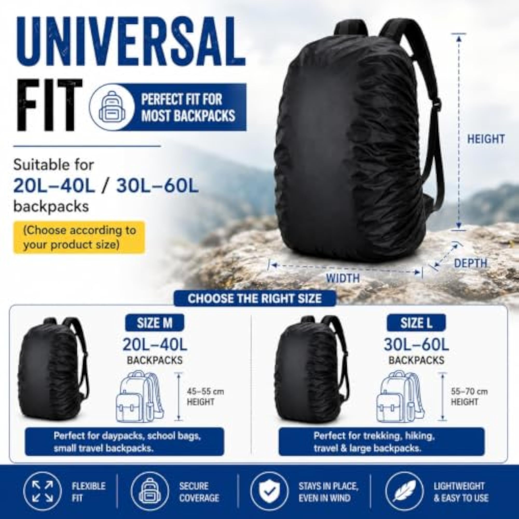 Backpack Rain Cover with Elastic Edge