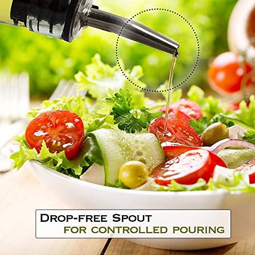 eHomeA2Z Italian Glass Oil And Vinegar Cruet 16 Oz, Olive Oil Dispenser With Stainless Steel Spout, Slight Green Tint (1, 16 oz)