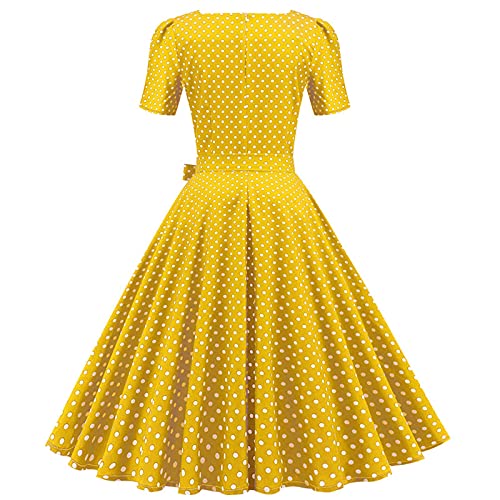Women's 1950s Hepburn Dress Vintage Polka Dots Teen Girls Swing Dress Cocktail Party Prom Bowknot Cinched Waist Dress3