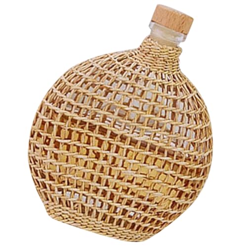 TOMETURE Glass Fruit Wine Bottle 250ml with Rattan Weave Decorative Vase Farmhouse Table Centerpiece Vintage Glass Jar for Home Décor