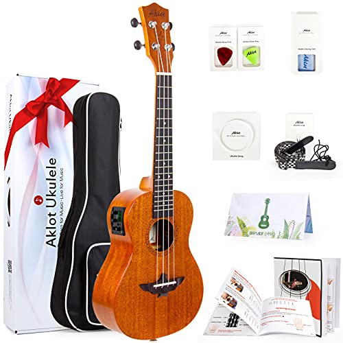 Image of Ukulele, AKLOT Electric Tenor Ukelele Solid Mahogany 26 inch for Professional Beginners Adults Kit with Free Online Lesson and Uke Accessories