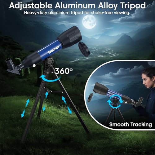 Image of Sounce 50mm Astronomical Land and Sky Refractor Telescope with 28.8x -86.4x Zoom Fully Coated Optics Compatible with Beginner Astronomy Viewing for Kids and Adults Portable Tripod Phone Holder (Black)