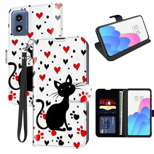 FUYOCWE for Moto G Play 4G 2024 Case Wallet for Motorola Moto G Play 4G 2024 Phone Case with Card Holder,PU Leather Kickstand RFID Blocking Magnetic Snap Flip Cover-Cute Cat Red Heart