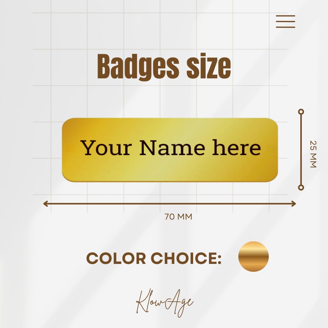 KlowAge Custom Engraved Metal Name Tag BadgesPersonalized Identification  with 7.00 Centimeters (W)+2.50 Centimeters(H)| Name Plate on Suits,Shirt  for Business (Gold 1 Line Pin) : Amazon.in: Office Products