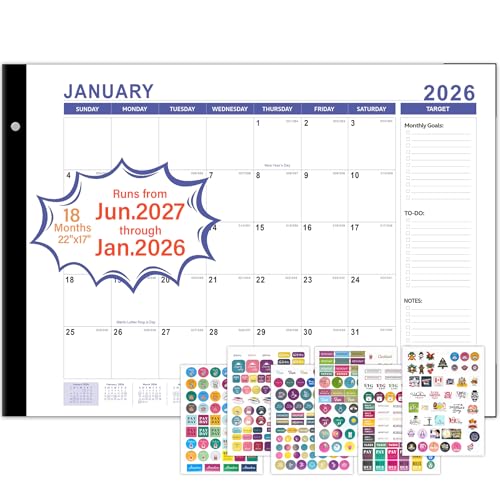 Desk Calendar 2026-2027, Monthly, Desk Pad, 22" x 17" Extra