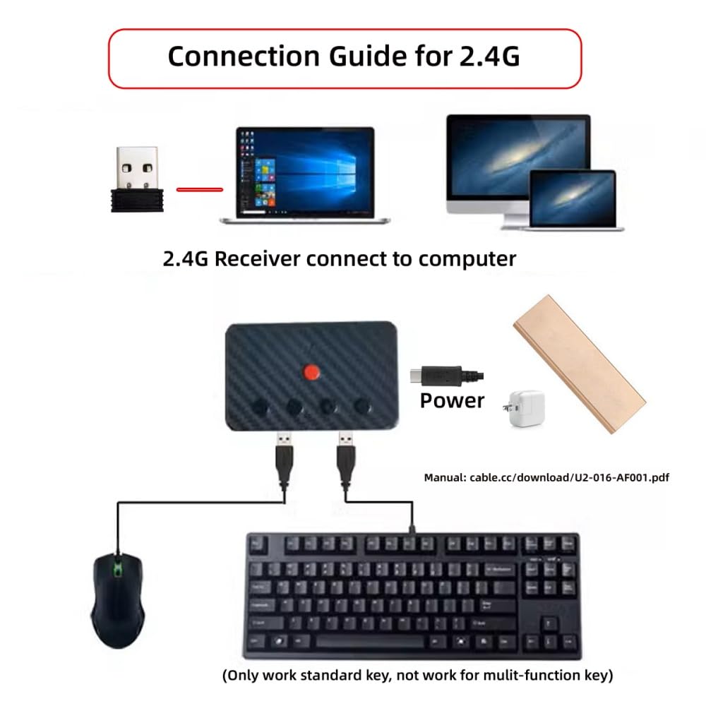 cablecc Convertitore Bluetooth (BT) 2.4G con ricevitore di tipo C, alimentazione USB, tastiera e mouse cablati, convertibili in wireless per laptop, tablet e telefono.